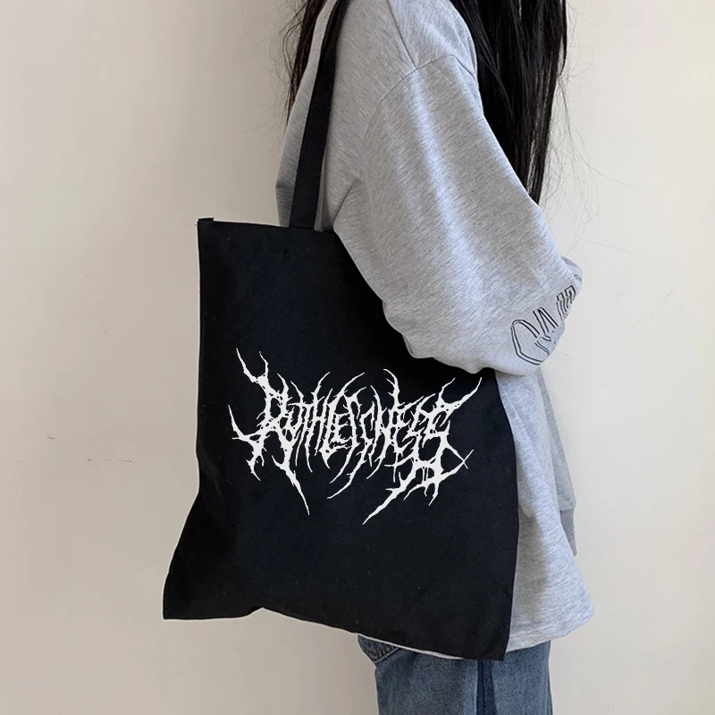 Gothic women canvas bag cartoon letter Harajuku casual punk dark shopper bag large capacity new funny hip-hop women shoulder bag