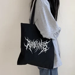 Borsa da donna in tela gotica lettera di cartone animato Harajuku casual punk borsa shopper scura grande capacità nuova borsa a tracolla da donna hip-hop divertente