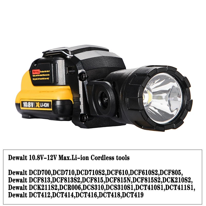 For Makita for Dewalt 10.8V 12V Li-ion Battery LED Cordless Work Light Portable Spotlight Work Lamp Flashlight DCB120