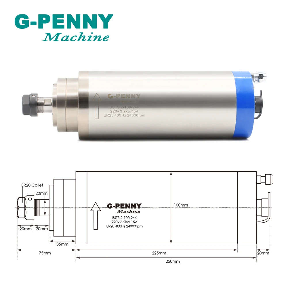 CNC ER20 3.2KW stone working spindle motor with HUANYANG & 4KW Inverter Variable Frequency VFD