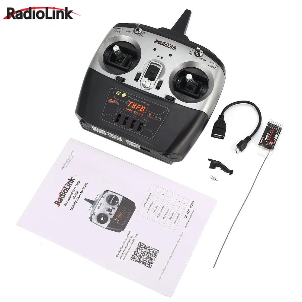 RadioLink T8FB 2.4GHz 8ch Trasmettitore Telecomando con ricevitore R8EF per RC FPV Drone Quadcopter Elicottero Giocattolo ad ala fissa