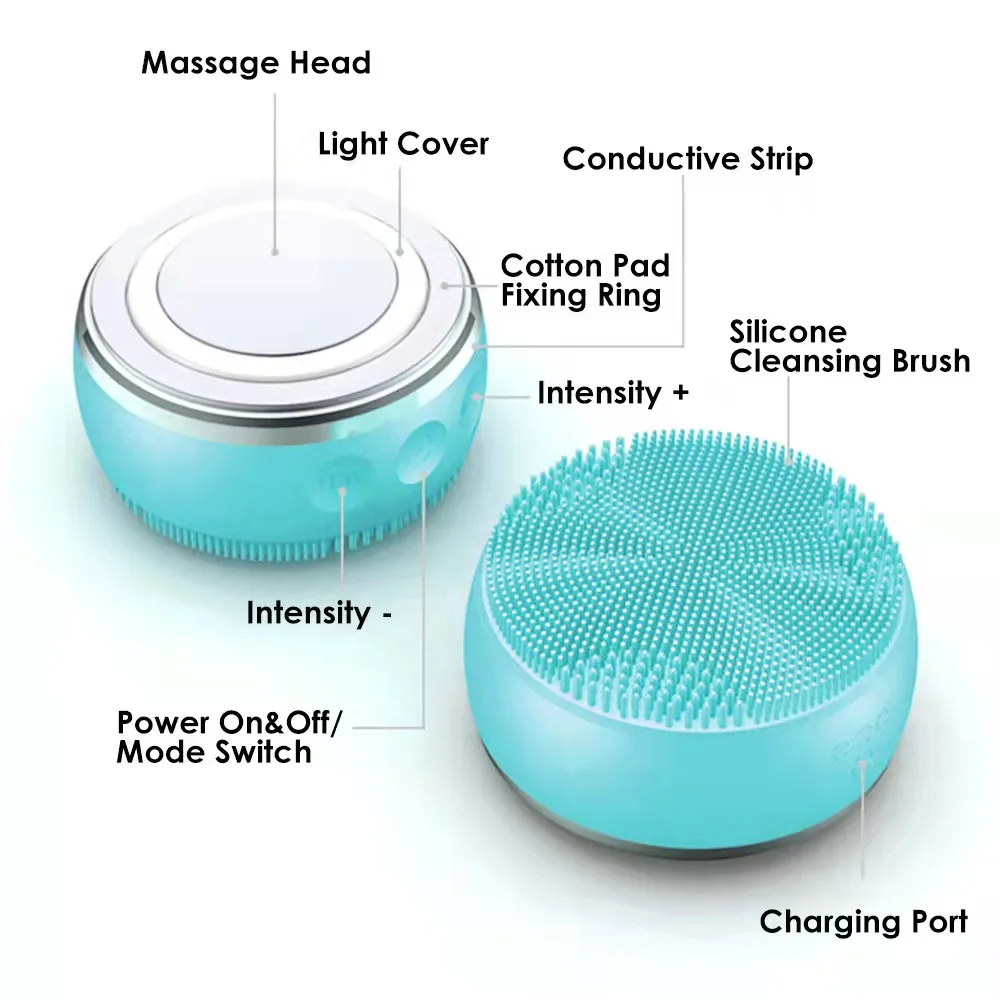 EMS Photon 2 In 1 Rejuvenate Skin Beauty Device Rechargeable Waterproof Facial Brush Sonic Silicone Massager Equipment