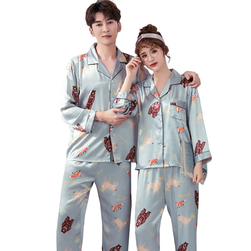 

Couple Satin Silk Pyjama Pajama Set Long Sleeve Casual Sleepwear Nightwear Comfortable Loungewear Satin 2 Piece