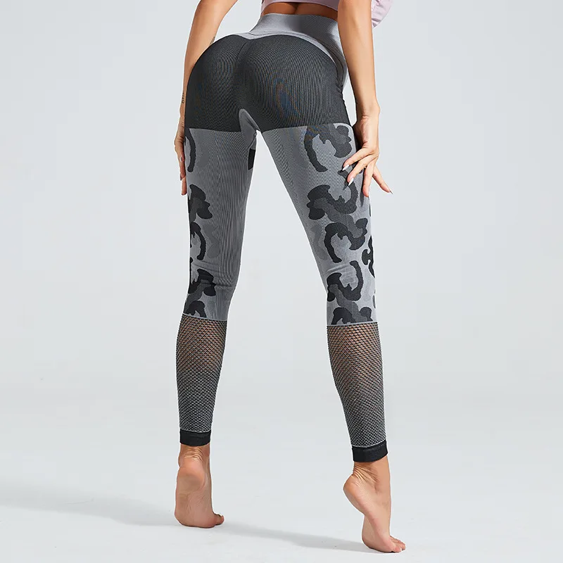 

High Waist Seamless Yoga Pants Female Hip Sexy Camouflage Hollow Fitness Pants Running Sports Fitness Tights