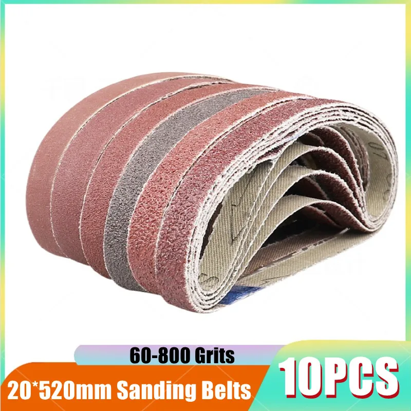 10Pcs 20*520mm Sanding Belts 60-800 Grits Sandpaper Abrasive Bands For Sander Abrasive Tool Wood  Metal Polishing