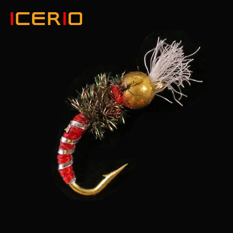 ICERIO 6PCS Bead Head Chironomid Nymphs Midge Flies Trout Fishing Fly Lures #14