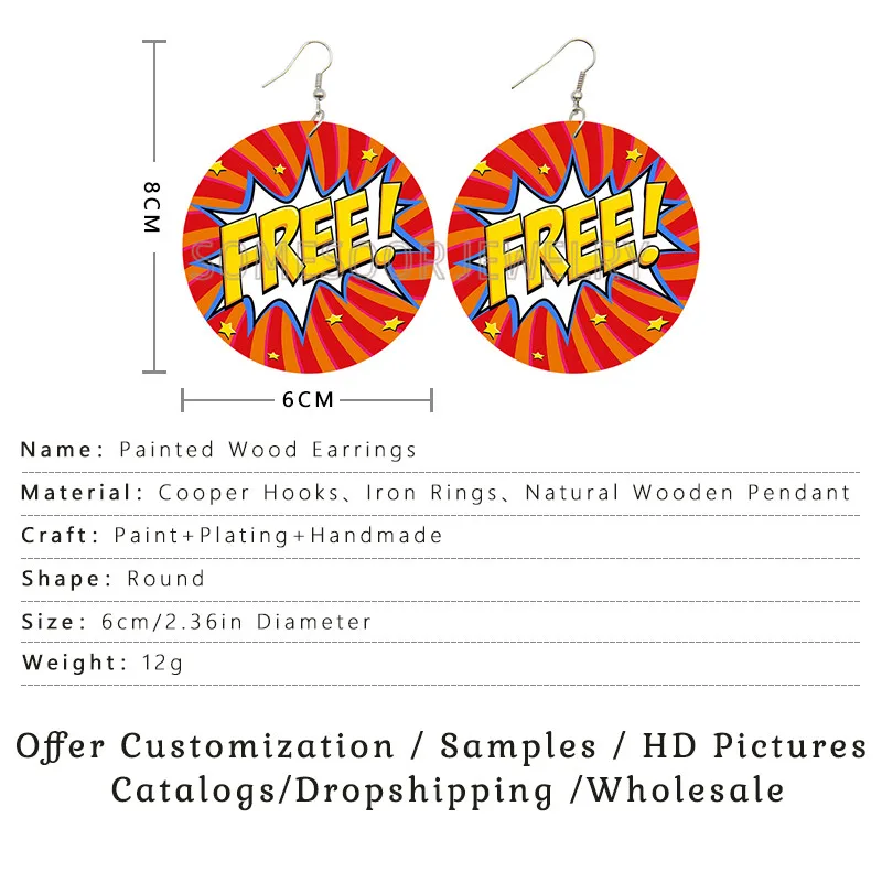 SOMESOOR OMG WOW FREE Bubble Comics Pop Wooden Drop Earrings Boths Sides Printed Cartoons Designs Loops Jewelry For Women Gifts