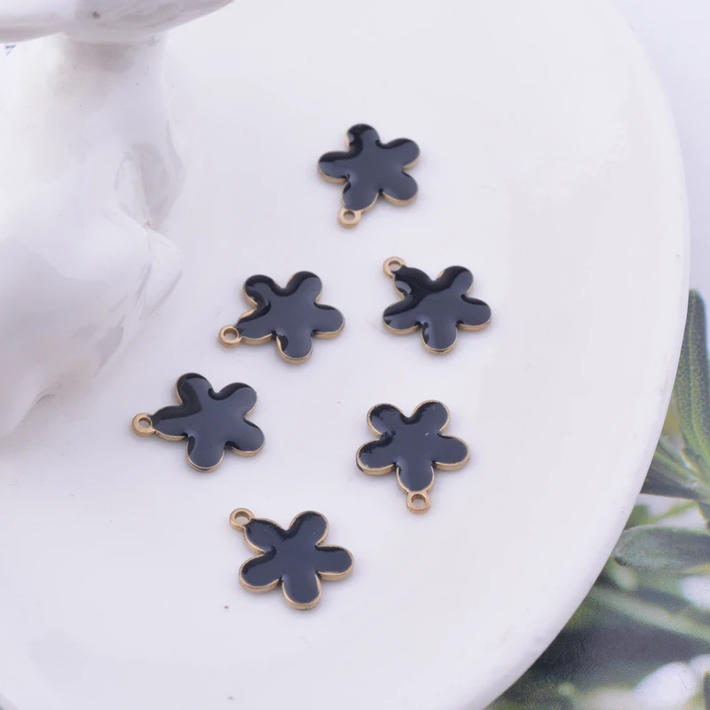 30 Stück 10*12mm Kupferfarbene Kleine Blumenanhänger Beidseitig Emailliert für DIY Schmuck- und Ohrringherstellung – Detail 4