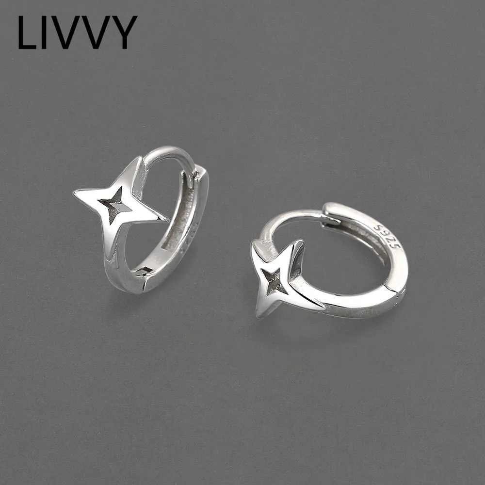 Silver Color New Jewelry Simple Four-ponted Cross Star Earrings For Girl Women Fashion Exquisite Party Accessories Wholesale