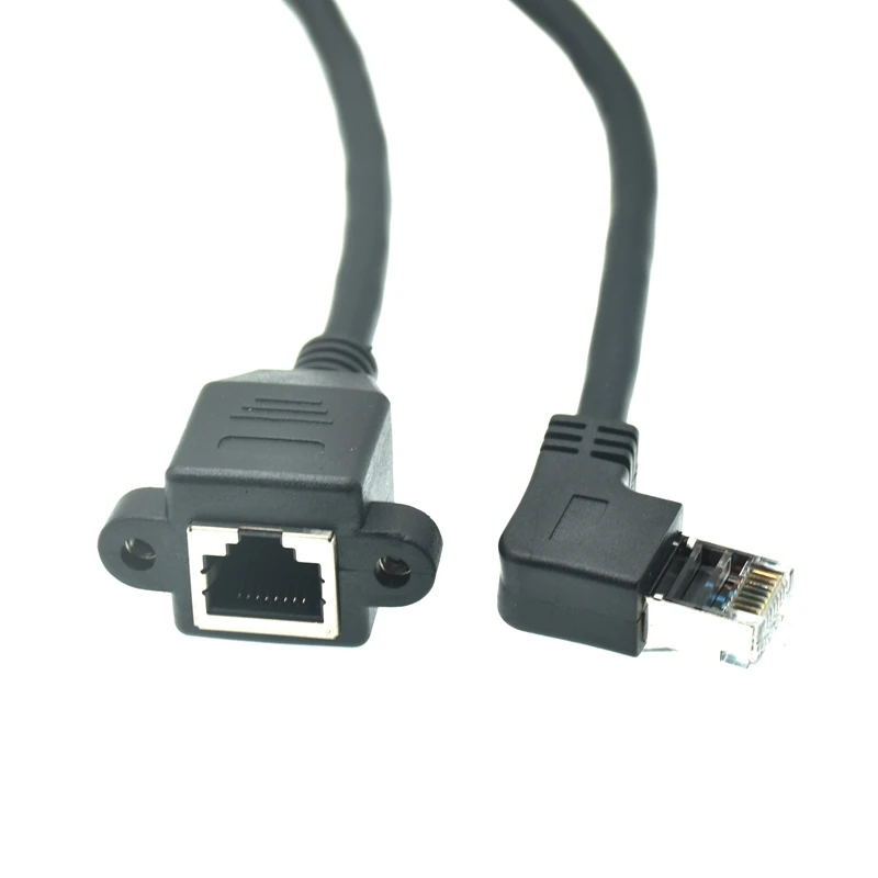 RJ45 Cable Male to Female Screw Panel Mount Ethernet LAN Network 8 Pin 90 Degree Right Angle Extension Cable 0.3m-1M