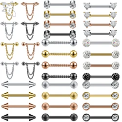 ZS 2PCS Stainless Steel Nipple Piercing Bar For Women 14G Crystal Heart Nipple Shield Ring Horseshoe Barbell Sexy Nipple Jewelry