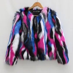 Chaquetas Para Mujer Oversized Man-Made Fur Jackets For Women Mixded Color Fashion Female Warm Fake Fur Coats S/9Xl J3251