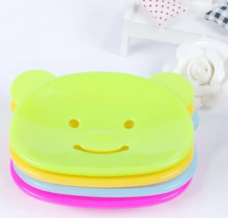 Cute Cartoon Smile Bear Shaped Soap Dish Creative Bathroom Home Decor Soap Tray Holder Wholesale