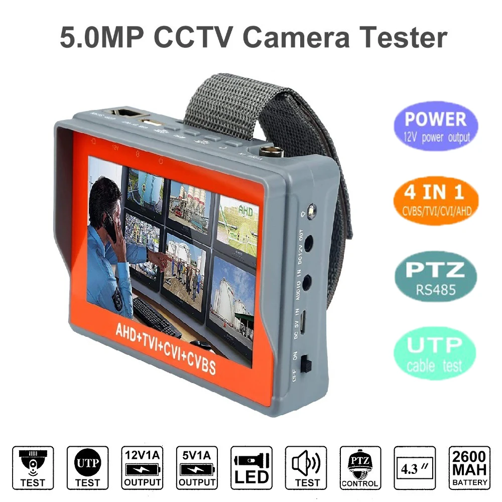 IV7W 4.3 inch four in one HD CCTV tester monitor AHD CVI TVI CVBS analog cameras testing3MP 1080P 960P 720P PTZ audio 12V