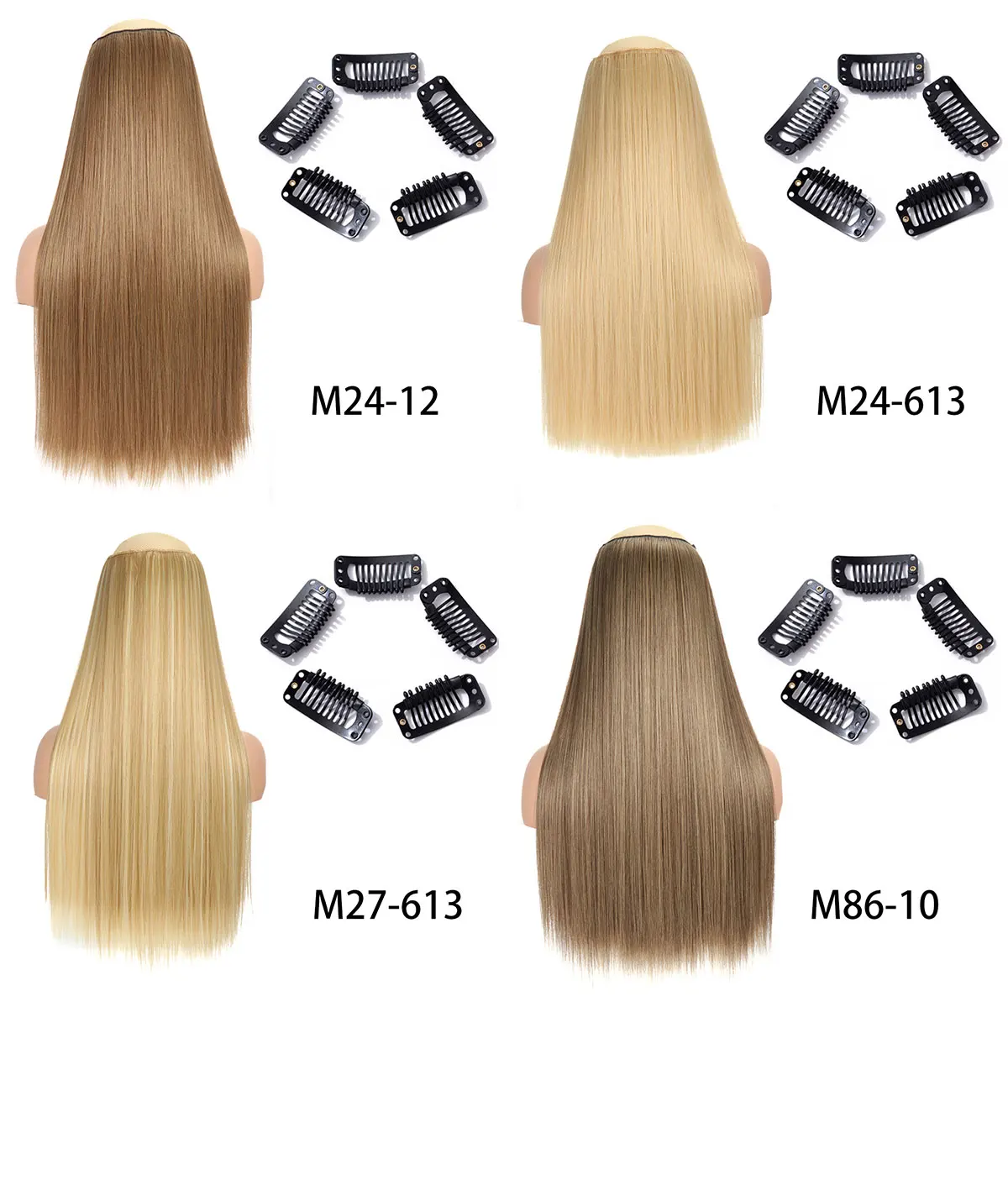 Synthetische lange gerade Clip-in-Haarverlängerung, einteilig, 5 Clips, falsches blondes Haar, braun, schwarz, hitzebeständig, Kunsthaar – Detail 8