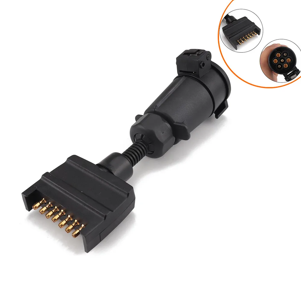 1 PC Car Trailer Adaptor Connector EU Car Trailer Adaptor 7 Pin Flat Male Plug To 7 Pin Large Round Female Socket New