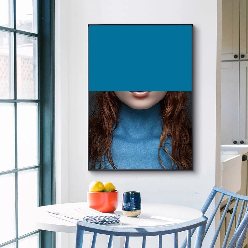 اللون ملثمين امرأة لطيفة أزرق أصفر أحمر الشكل الحديث المشارك جدار الفن قماش اللوحة الزخرفية ديكور المنزل غرفة المعيشة