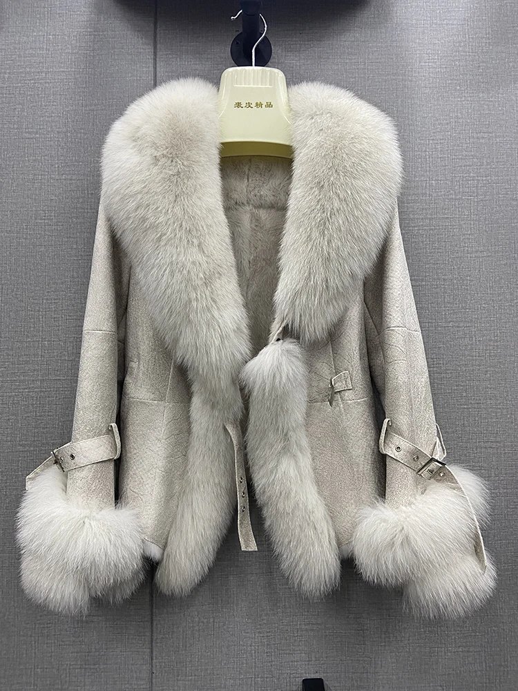 

Hot Sale Women Winter Real Fox Fur Collar Coat Skin Real Rabbit Fur Inner Warm Jackets Ladies Fur Outwear