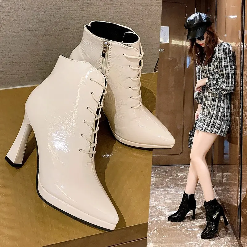 Sexy Women Boots 2020Autumn and Winter V-Neck High Heels Ankle Shoes Boots Leather Booties Feminina Woman Wedding Party Shoes