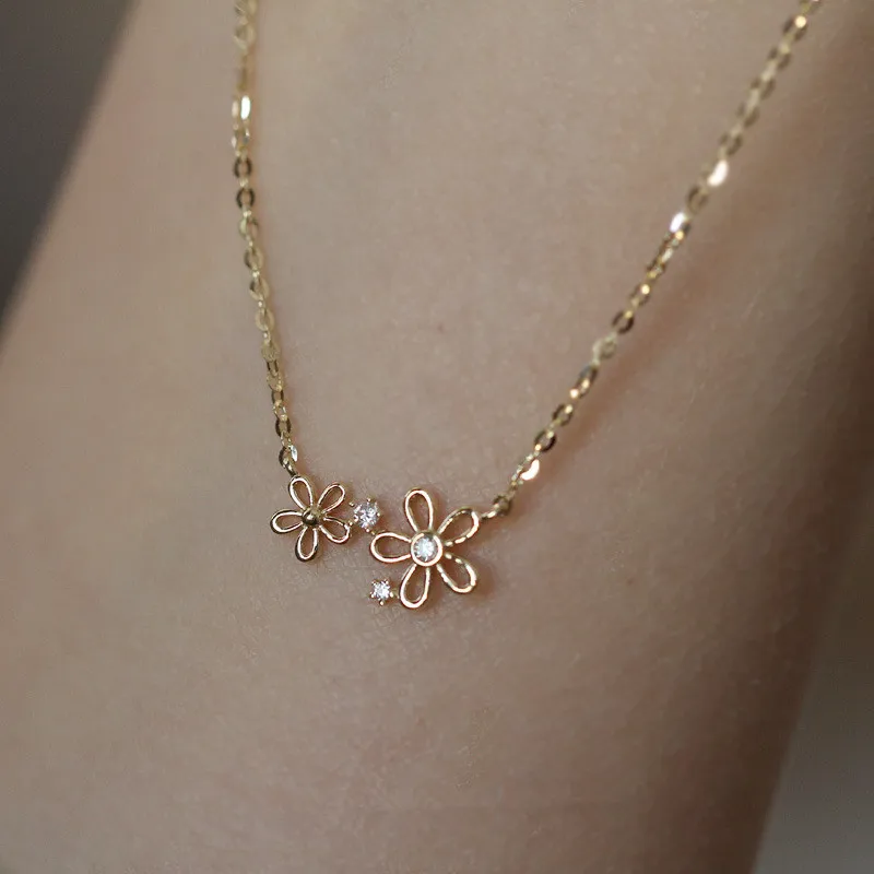 925 Sterling Silver Bohemian Simple Small Flower Pendant Clavicle Chain Necklace Women Summer Beach Casual Jewelry Accessories