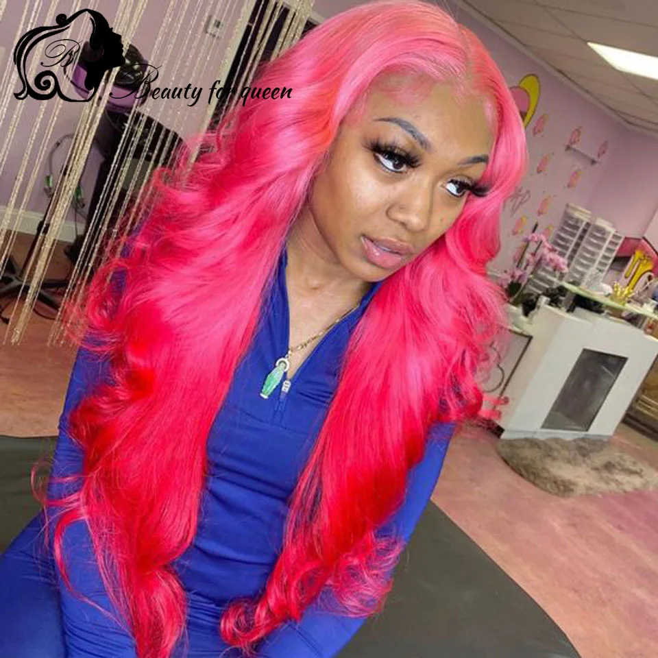 Wig Rambut Manusia Renda Depan Merah Muda 150% Rambut Remy Brasil Wig Frontal Renda Transparan HD untuk Wanita Wig Depan Renda Pra Pencabutan