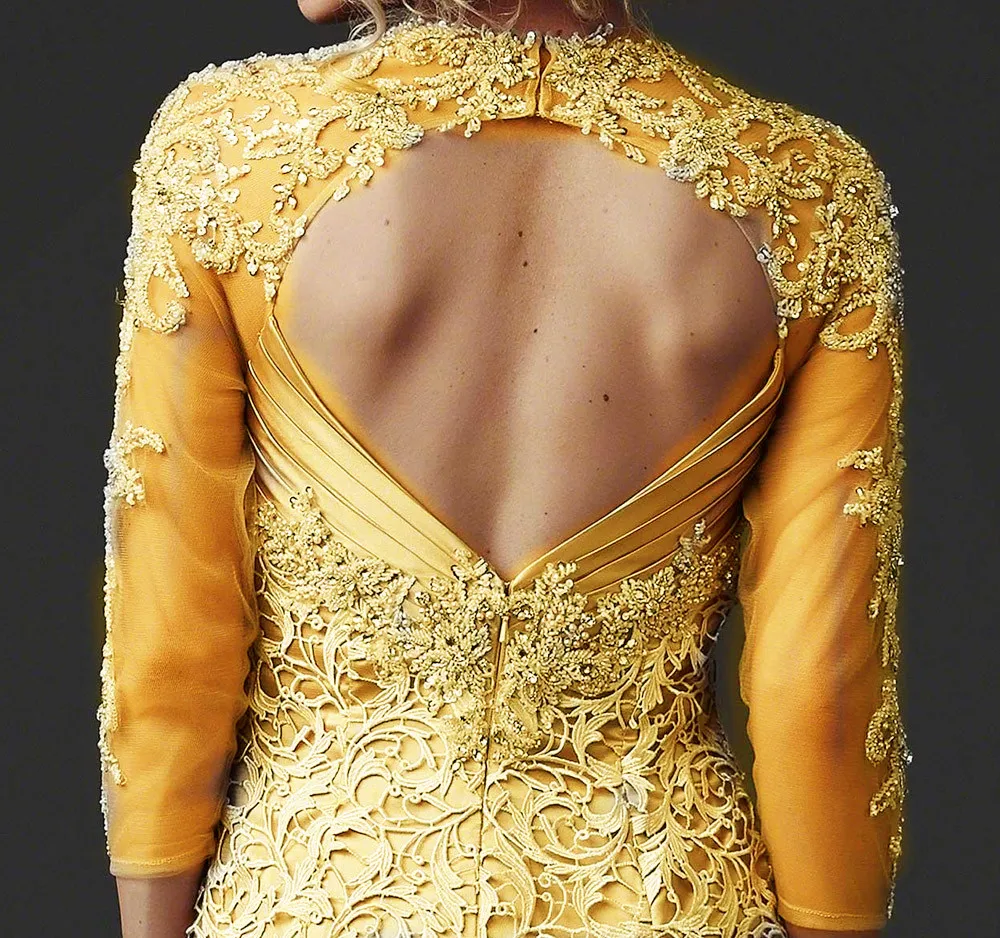 Vestido de fiesta largo de encaje dorado 2019 con espalda descubierta sexy vestido de noche largo Formal de abiye gece elbisesi