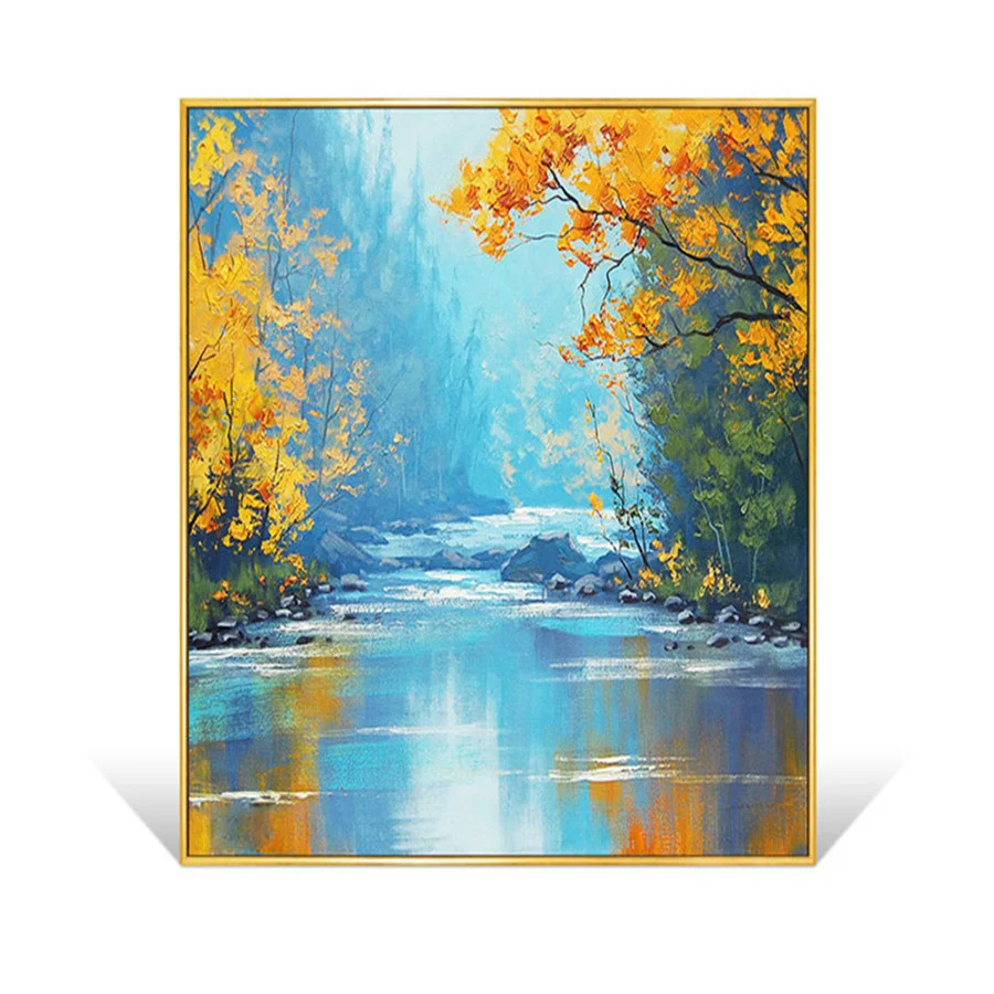 Abstract Trees With Beautiful Leaves By The River Hand Painted Oil Painting On Canvas Abstract Wall Art For House Decoration