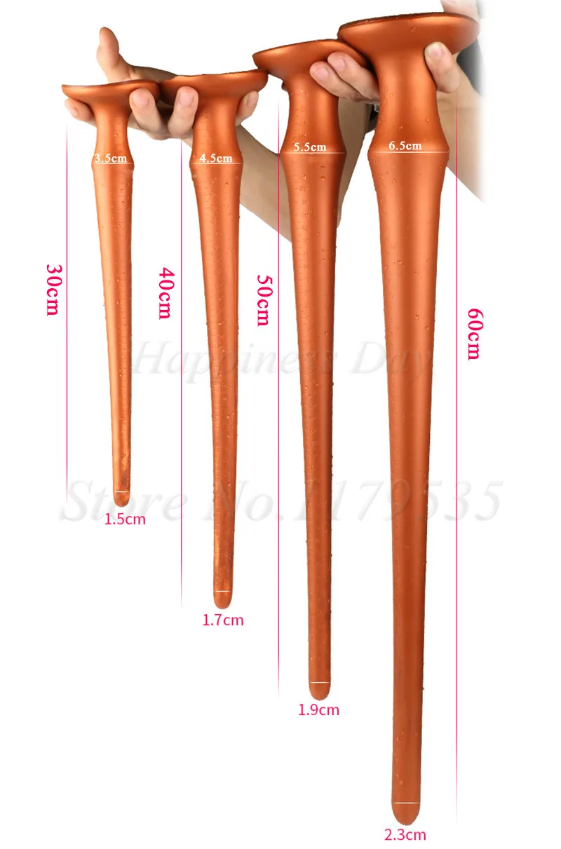 4 size super long soft silicone anal plug In-depth g spot stimulation gold butt plug anal stick long dildo sex toy for women men