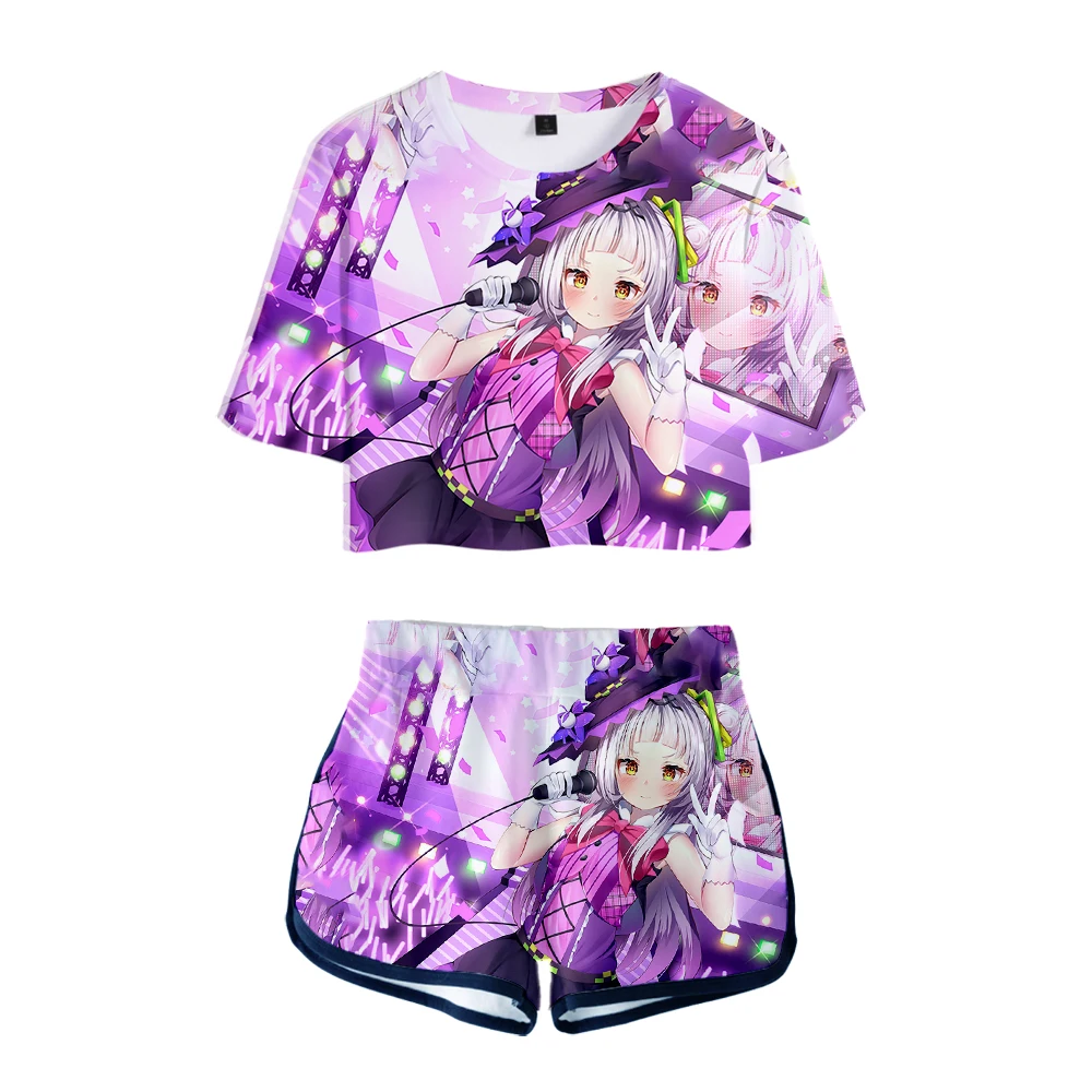 HOLOLIVE VTuber Murasaki Shion 3D Summer unisex Sets Sexy Short Tops+shorts Elastic Waist Suit Vitality Kawaii Two Piece Sets