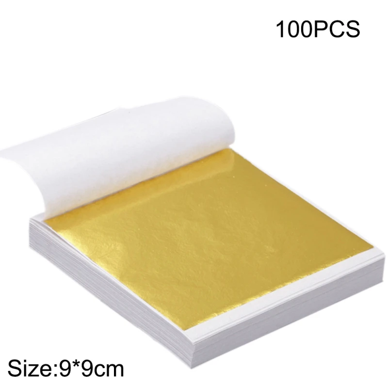 9x9cm 100 Sheets Practical K Pure Shiny Gold Leaf for Gilding Funiture Lines Wall Crafts Handicrafts Gilding Decorations