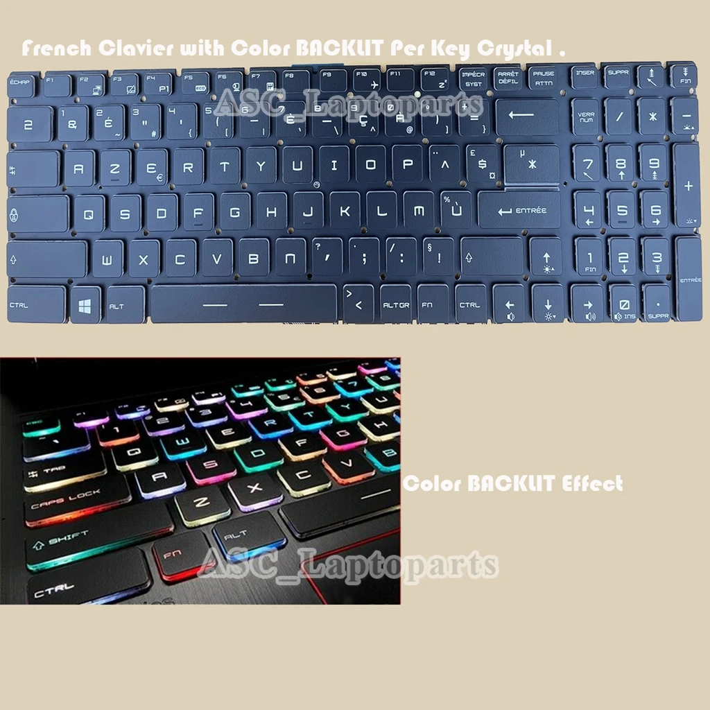 

New FR French Clavier AZERTY Keyboard For MSI GE63 GE73 GE63VR GE73VR FULL Colorful BACKLIT Per Key Crystal , Black NO Frame