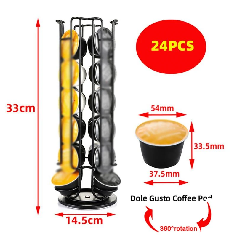 

4 Rows of 24 Grains 360° Rotatable Capsule Coffee Holder Capsule Coffee Storage Rack Capsule Rack Stainless Steel Tower Stand
