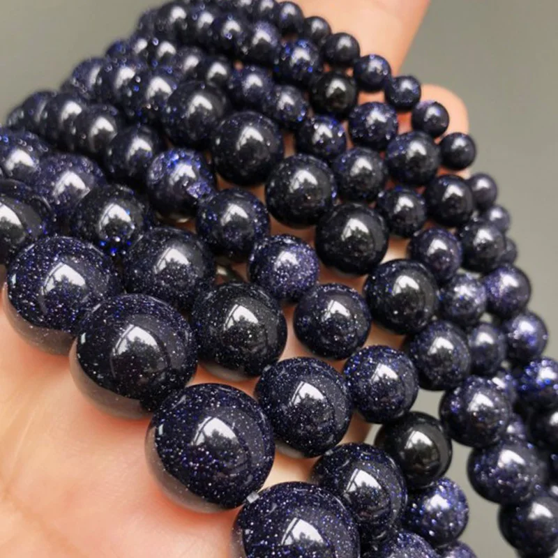 Natural Blue Sand Stone Beads Round Loose Spacer Moon Stone bead For Jewelry 4/6/8/10/12mm DIY Wen Bracelet Necklace 15\