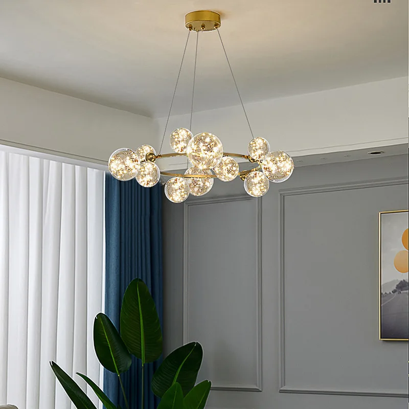 Modern long chandelier LED Glass Bubble lustre design Dining room Round Lamp for Store Restaurant 220V gold chandelier