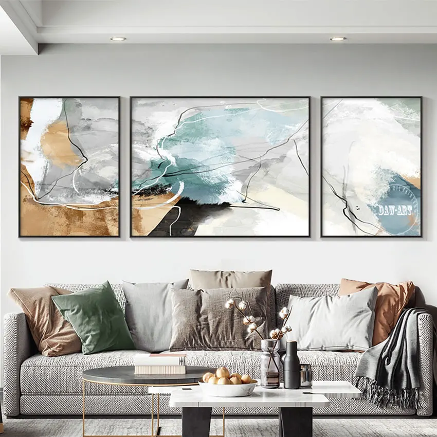 

Abstract Art Pure Hand Painted Contemporary Gallery Acrylic Canvas Showpiece Unframed 3PCS Wall Picture For Hotel Lobby Decor