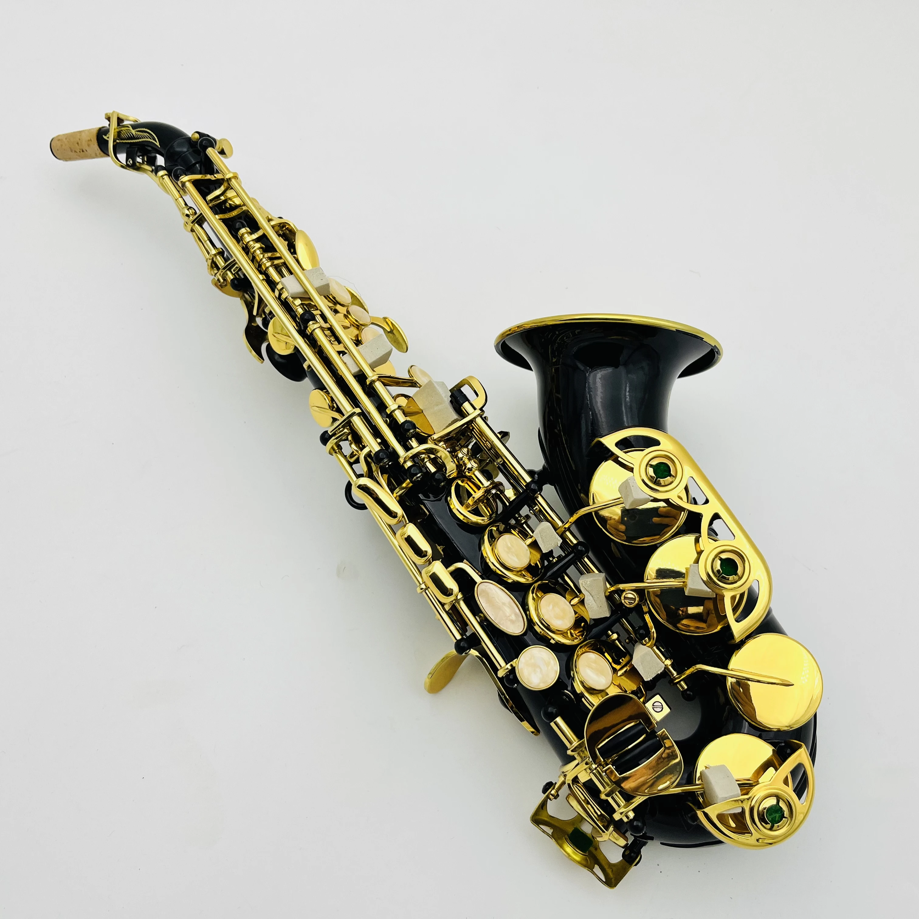 

Brand Soprano Saxophone Exquisite Carved Flower Black Nickel Gold Surface B tone Sax Brass Instrument With Case Free Shipping