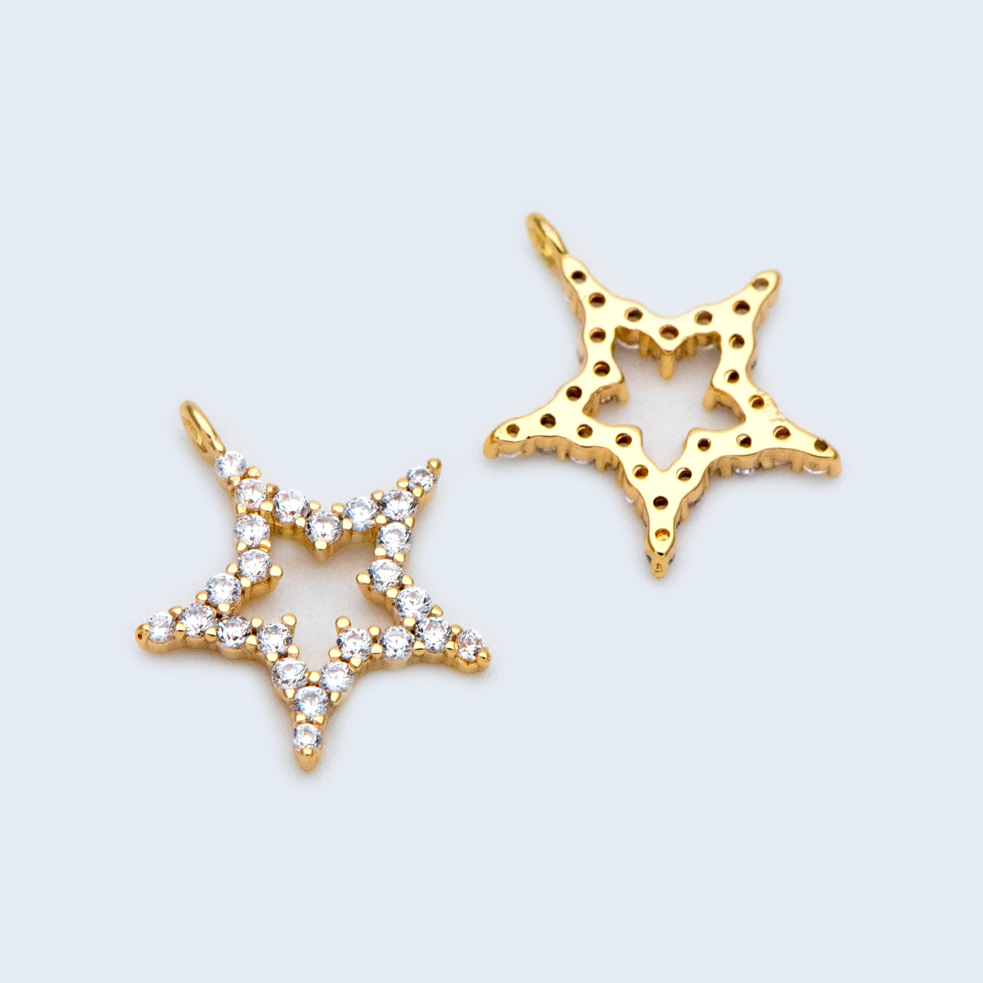 

10pcs CZ Paved Star Charm Pendants 12mm, Real Gold Plated Brass, For Jewelry Making Finding Supplies (GB-1430)