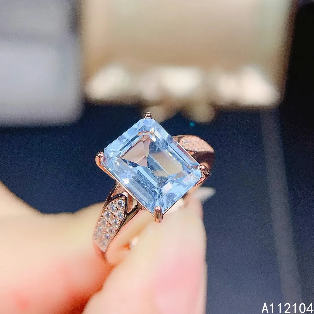 

KJJEAXCMY fine jewelry 925 sterling silver inlaid natural Sky blue topaz women men noble vintage rectangle adjustable gem ring s