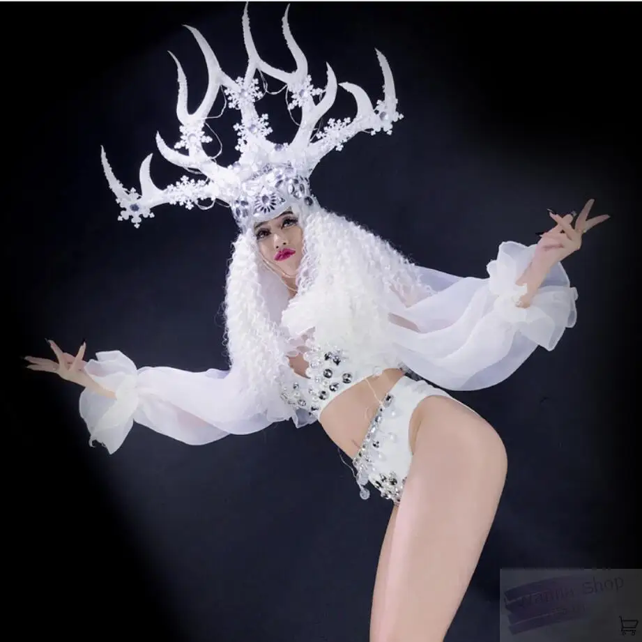 

LED light costumes White christmas dance flowers hat female LED Antlers performance costume