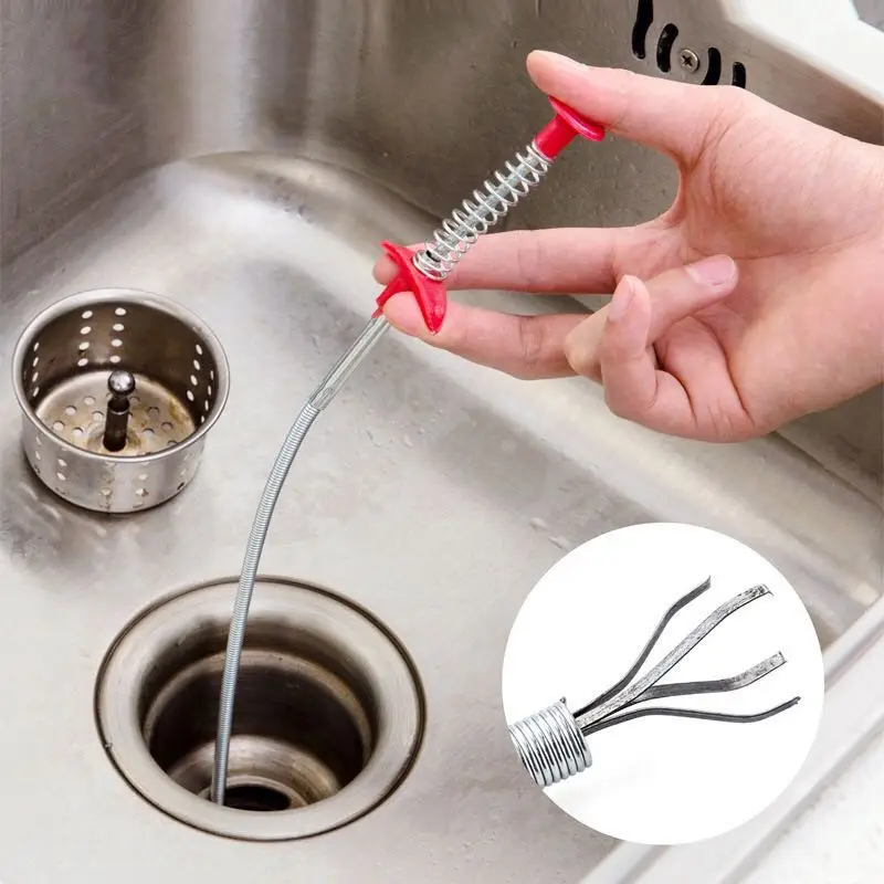 

60cm Drain Snake Spring Pipe Dredging Tool Dredge Unblocker Drain Clog Tool For Kitchen Sink Sewer Cleaning Hook Water Sink Tool