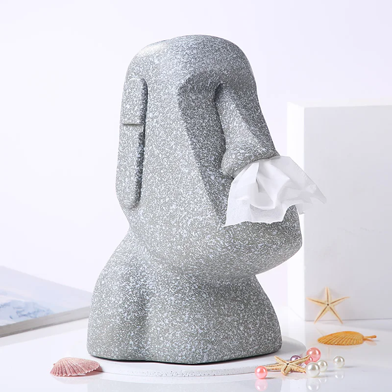 

Easter Island Moai Napkin Holder Decorative Resin Stone Statue Paper Tissue Box Table Bust Totem Ornament Tourism Craft Homeware