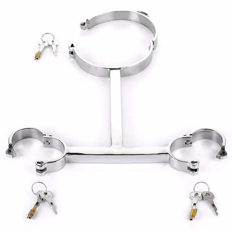 T Shape Slave Collar Handcuffs BDSM Bondage Stainless Steel Yoke Pillory Sex Toys For Men Women Adult Games Shackles Restraints