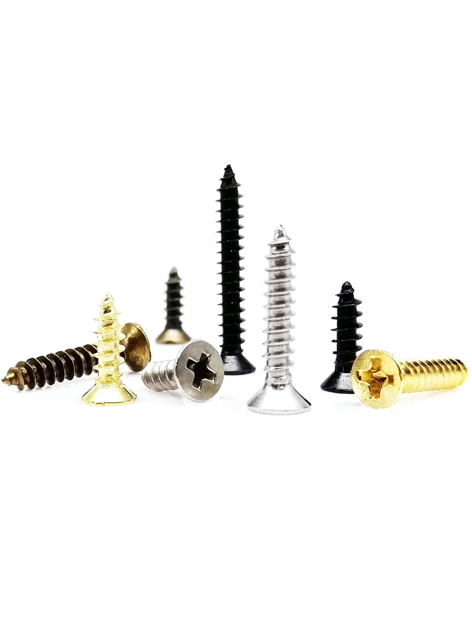 200X M2 M2.6 M3 Mini kleine goldene Silber Antik Messing Bronze Schwarz Stahl Kreuzschlitz Flachsenkkopf selbstschneidende Holzschraube – Detail 3