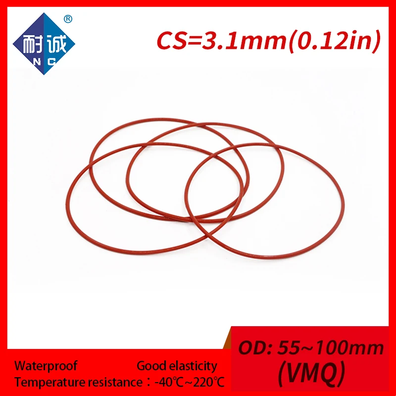 

1PC/lot Silicone rubber oring Red VMQ CS 3.1mm OD55/60/100mm Gasket Silicone Oring waterproof Silica gel