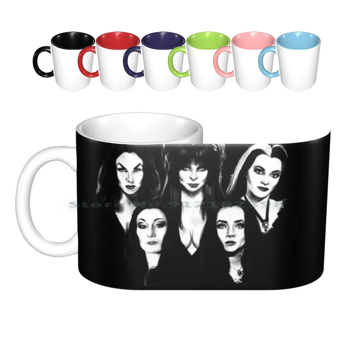 Goth Queens-Elvira , Vampira , Lily , Morticia Ceramic Mugs Coffee Cups Milk Tea Mug Goth Gothic Goth Queens Terror Horror