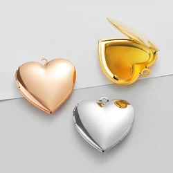 30pcs/Lot Mirror Polished Stainless Steel Heart Shaped Charms Locket Put Photos Can Open for Couple Jewelry Making Gifts