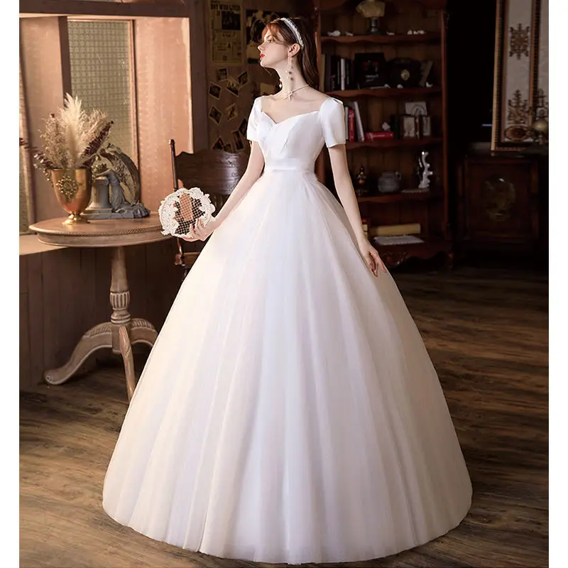 Robe de mariée blanche longue en Tulle, grande taille, robes de mariée élégantes pour femmes, longueur au sol, robe de bal, doux souvenir, O10118