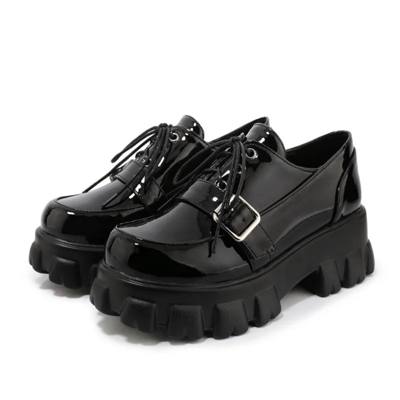 6cm Spring New Street Punk Style Gothic Shoes Woman Lace up Platforms Shoes Buckled Professional casual shoes 32 46