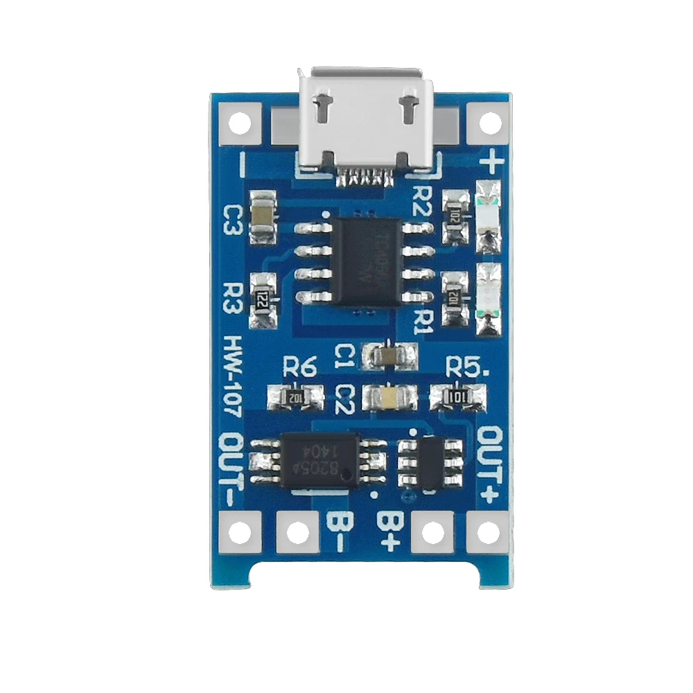 5 unidades de 5V 1A Micro USB 18650, módulo de carga de batería de litio + protección de funciones duales, TP4056