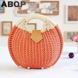 ABQP Summer Straw Bags For Women Large Capacity Female Beach Tote Handbags Round Shape Women's Woven Straw Bag